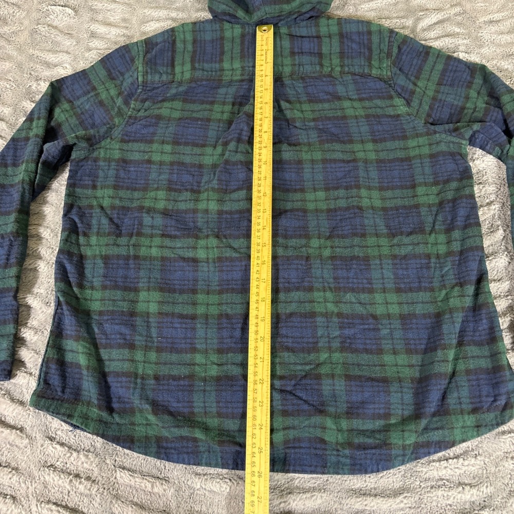 LL Bean Mens Large Relaxed Fit Full Zip Hooded‎ Flannel Black Watch Plaid 502092 - Picture 6 of 7